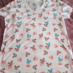 Disney Japan White Shirt with Donut Mickey Mouse Design